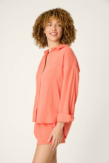 Sea You in Capri Hot Coral Long Sleeve Top