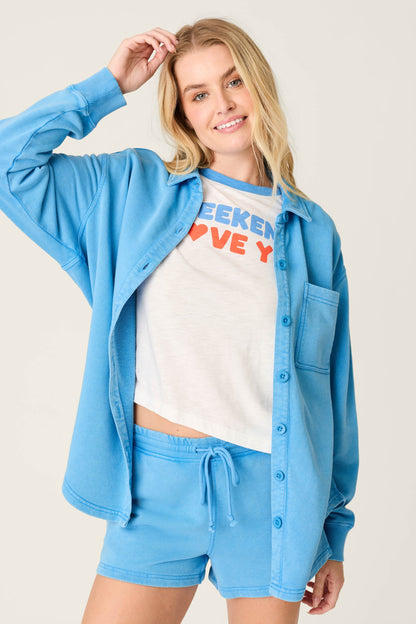 Washed Away Marine Blue Shirt Jacket