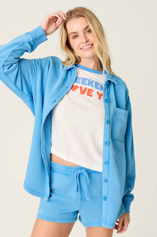 Washed Away Marine Blue Shirt Jacket