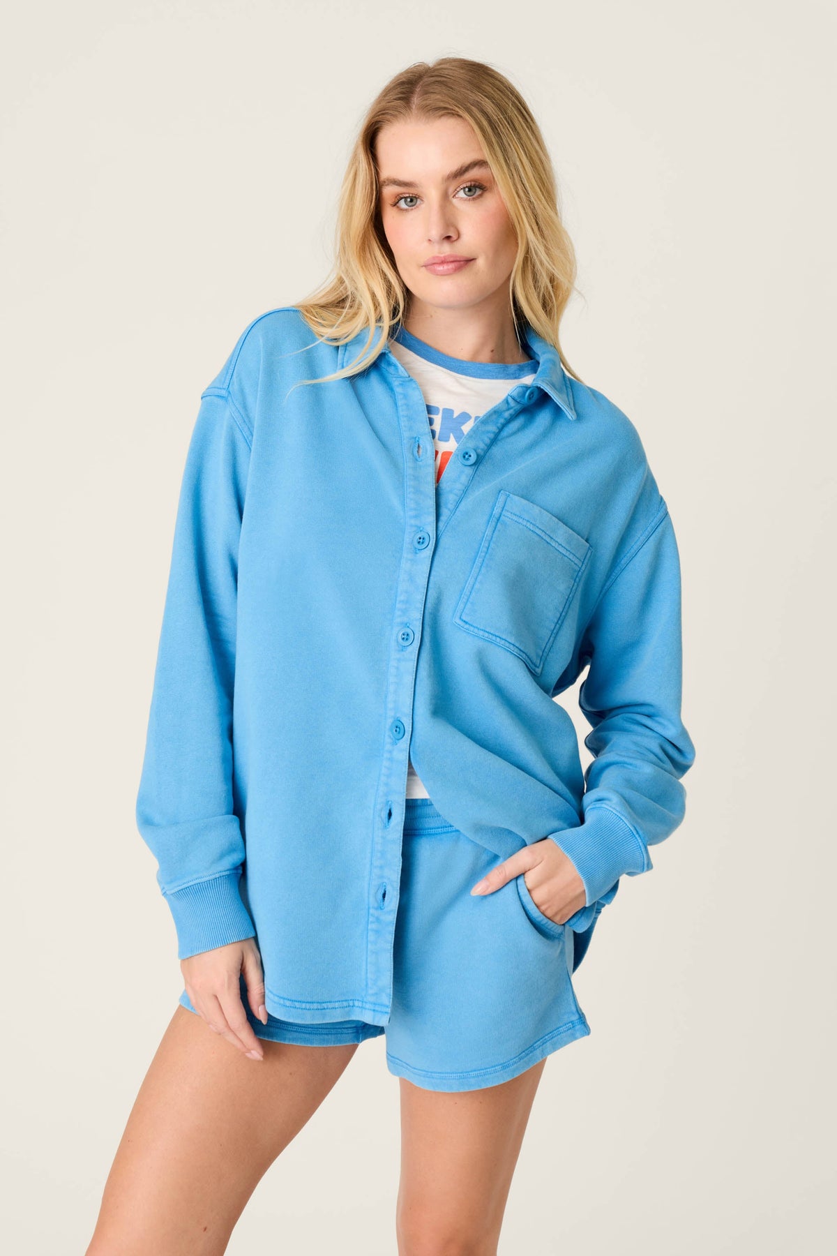 Washed Away Marine Blue Shirt Jacket
