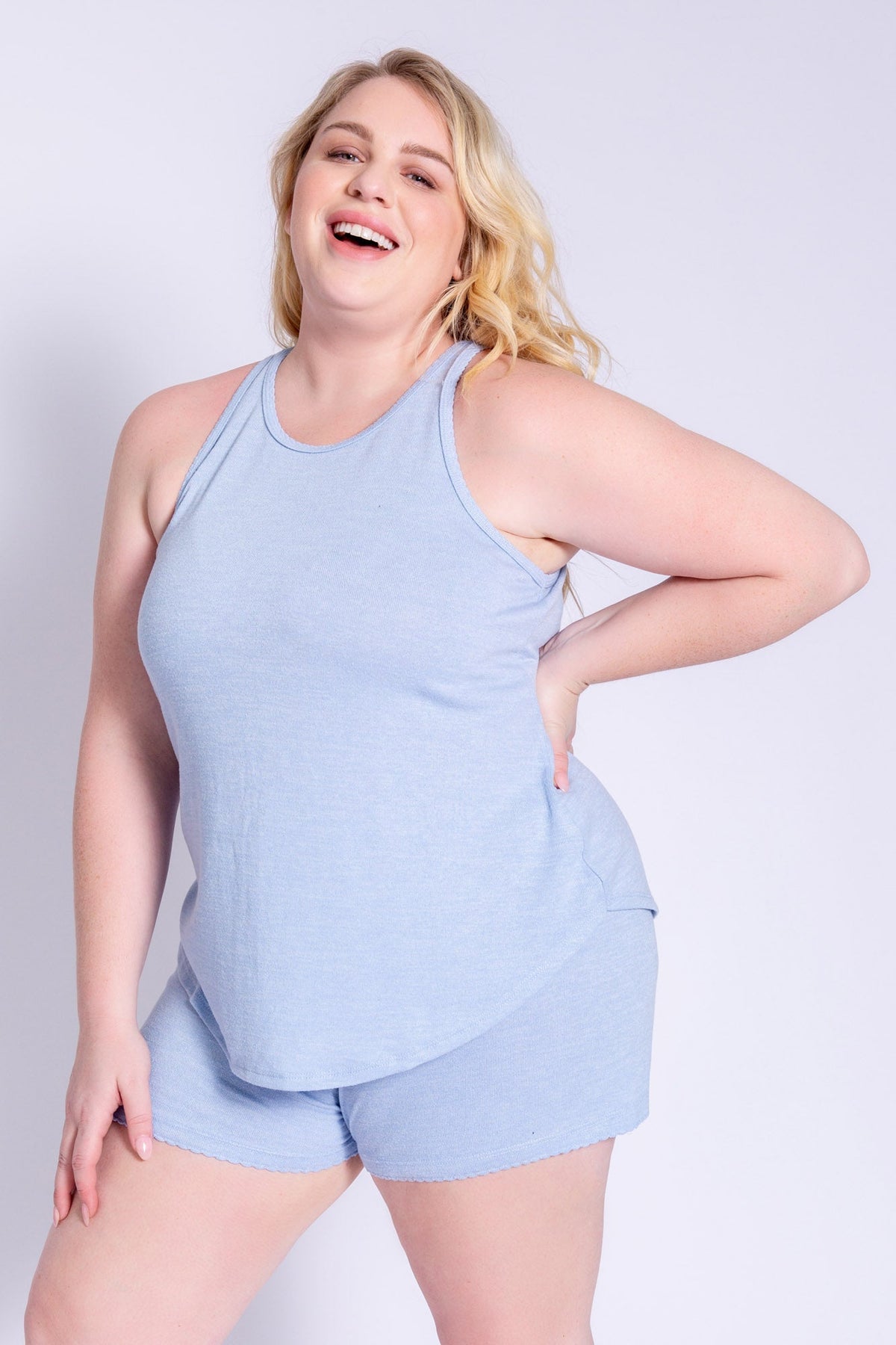Cozy Plus Ice Blue Reloved Rib Short Set