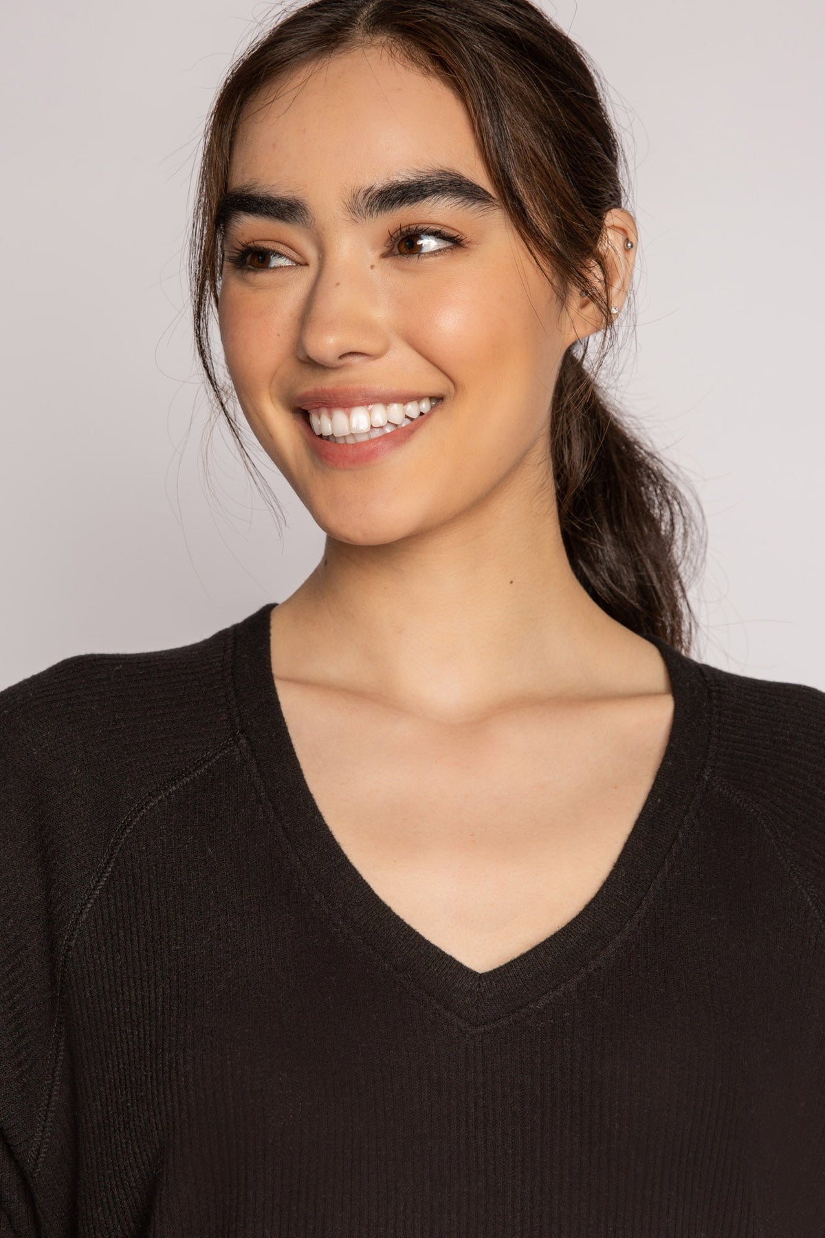 Textured Essentials Black Long Sleeve Top