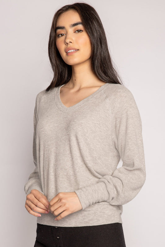 Textured Essentials Heather Grey Long Sleeve Henley Top