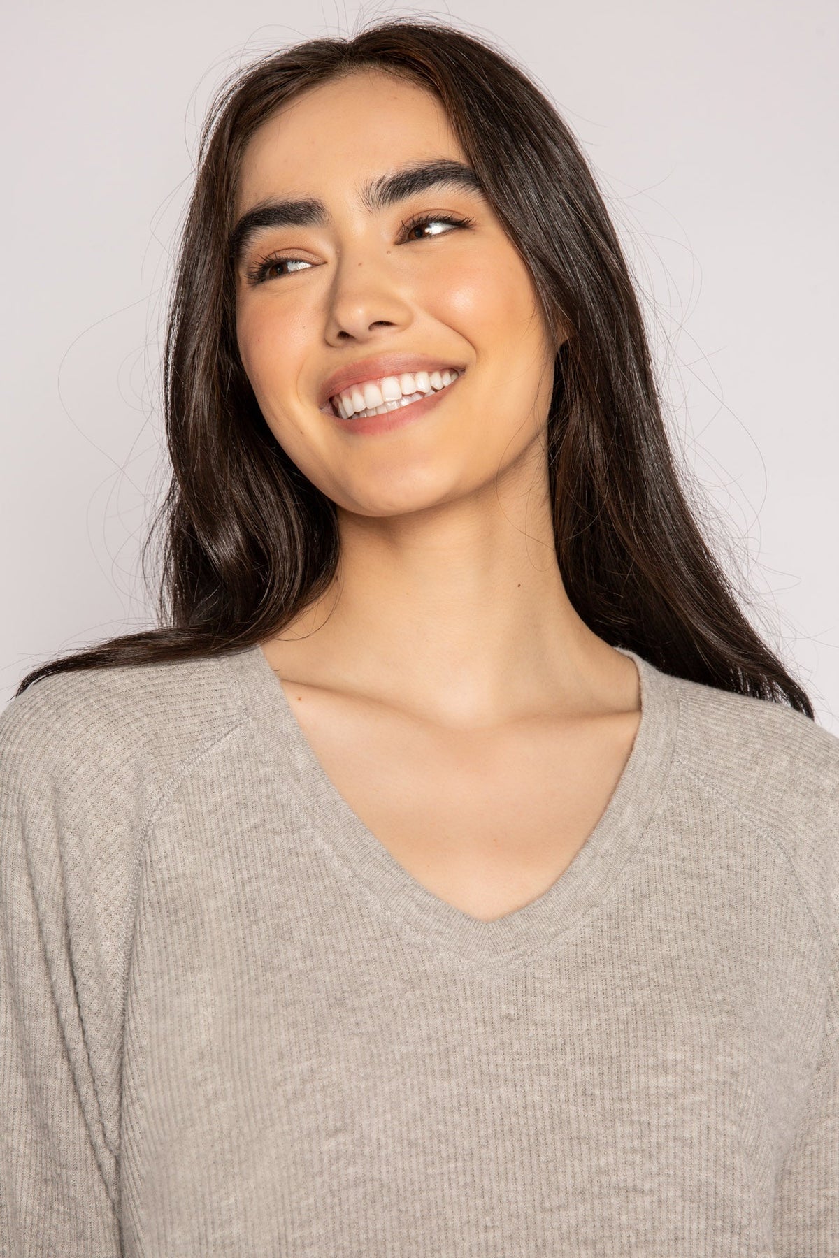 Textured Essentials Heather Grey Long Sleeve Henley Top