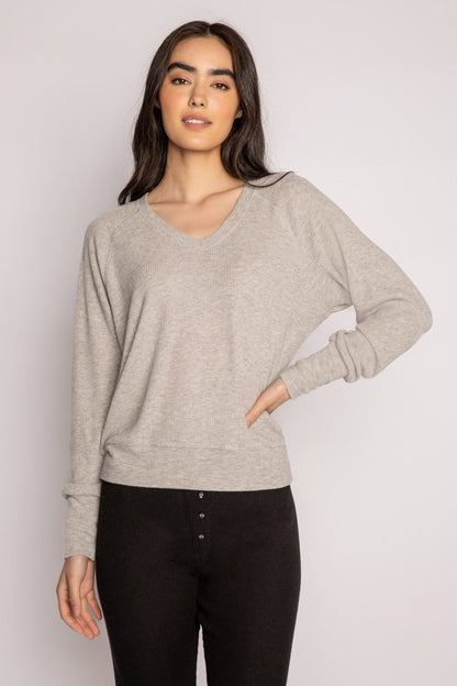 Textured Essentials Heather Grey Long Sleeve Henley Top