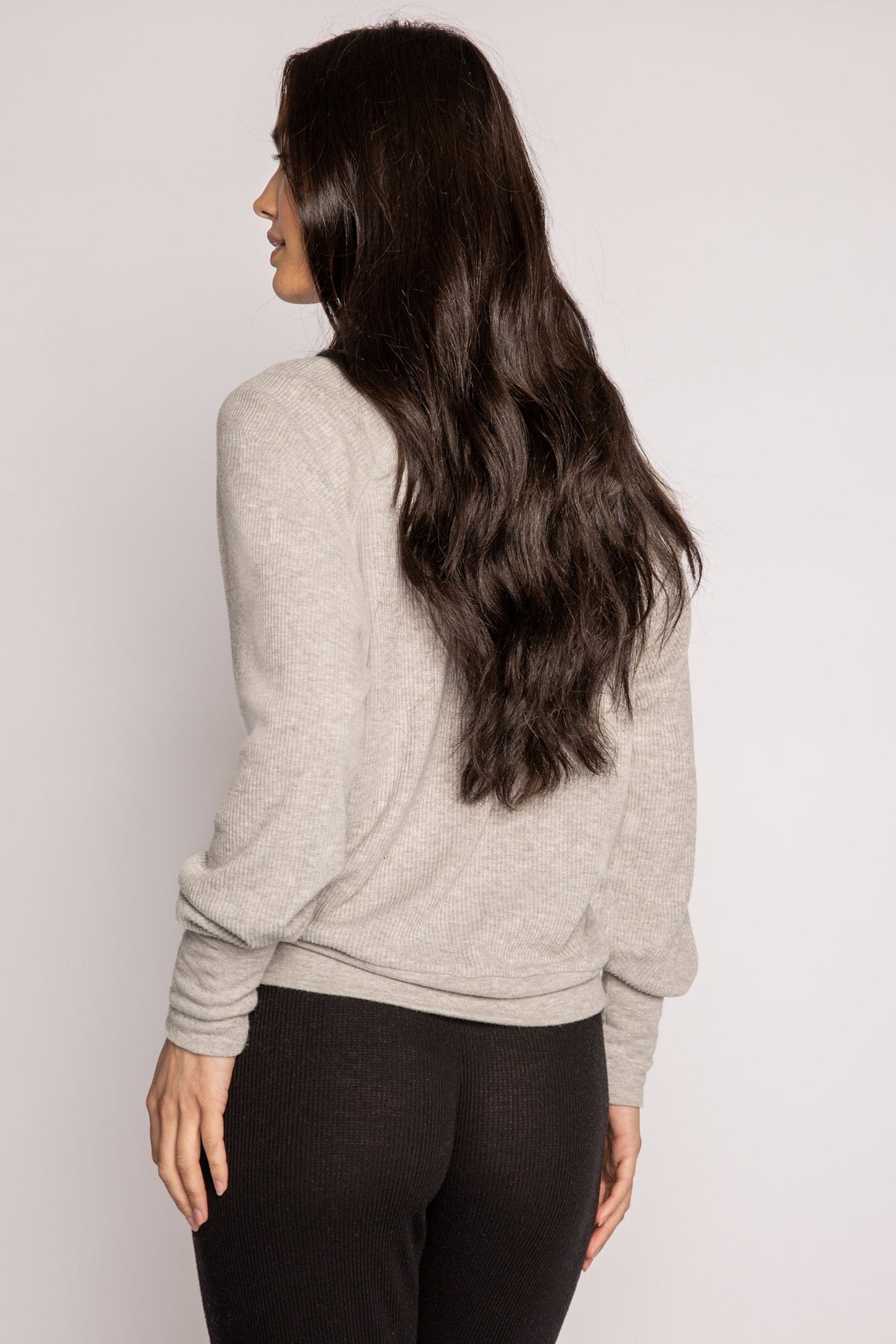 Textured Essentials Heather Grey Long Sleeve Henley Top