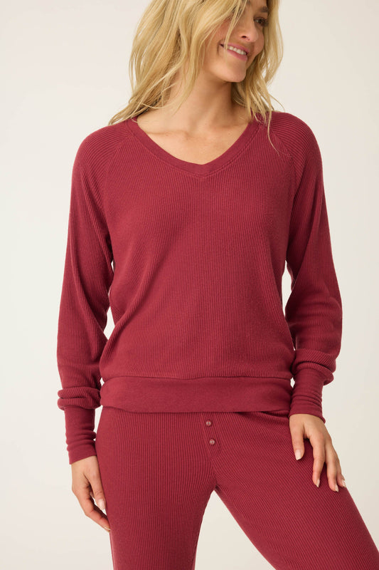 Textured Essentials Port Long Sleeve Top