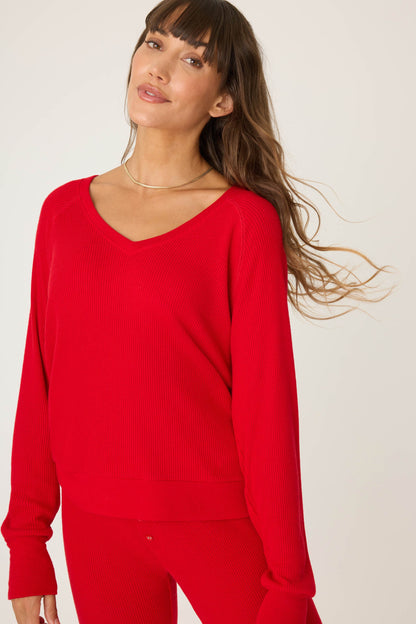 Textured Essentials Red Long Sleeve Top