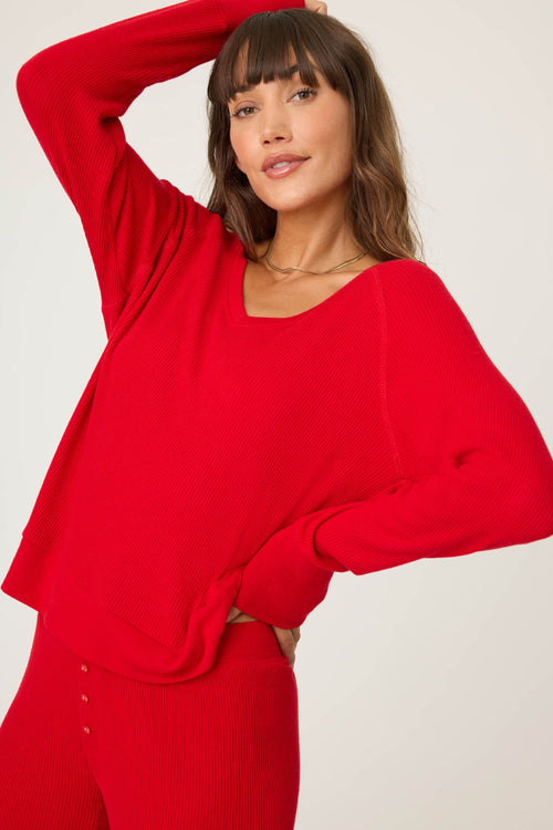 Textured Essentials Red Long Sleeve Top