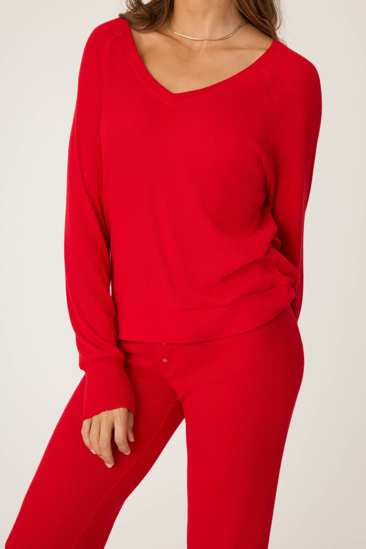 Textured Essentials Red Long Sleeve Top