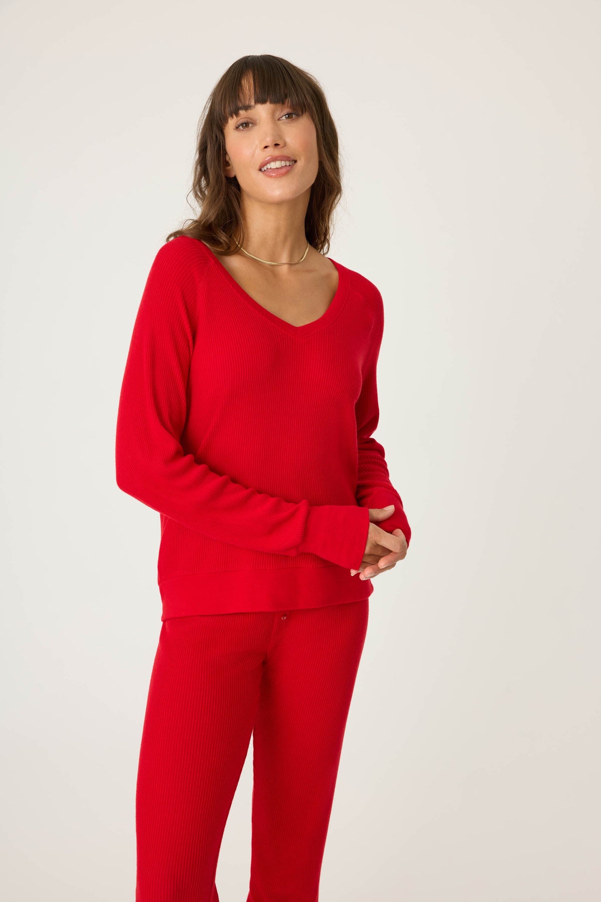 Textured Essentials Red Long Sleeve Top
