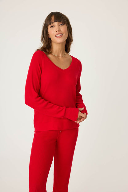 Textured Essentials Red Long Sleeve Top