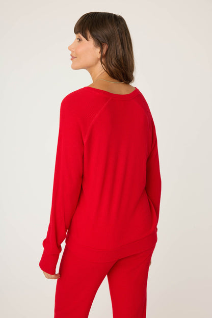 Textured Essentials Red Long Sleeve Top