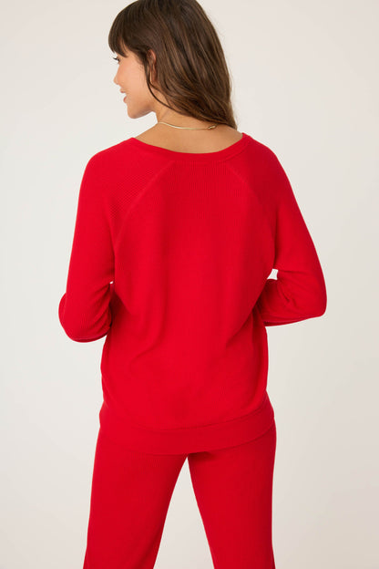 Textured Essentials Red Long Sleeve Top