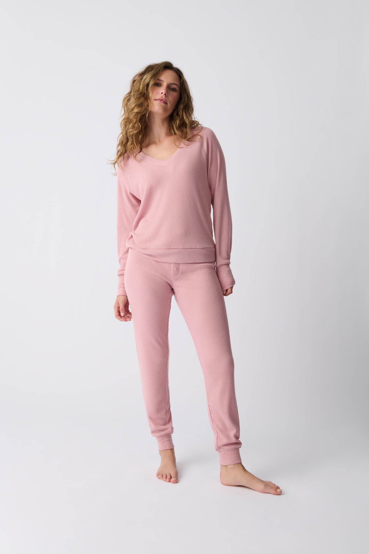 Textured Essentials Rosewood Long Sleeve Top