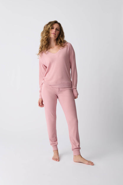 Textured Essentials Rosewood Long Sleeve Top