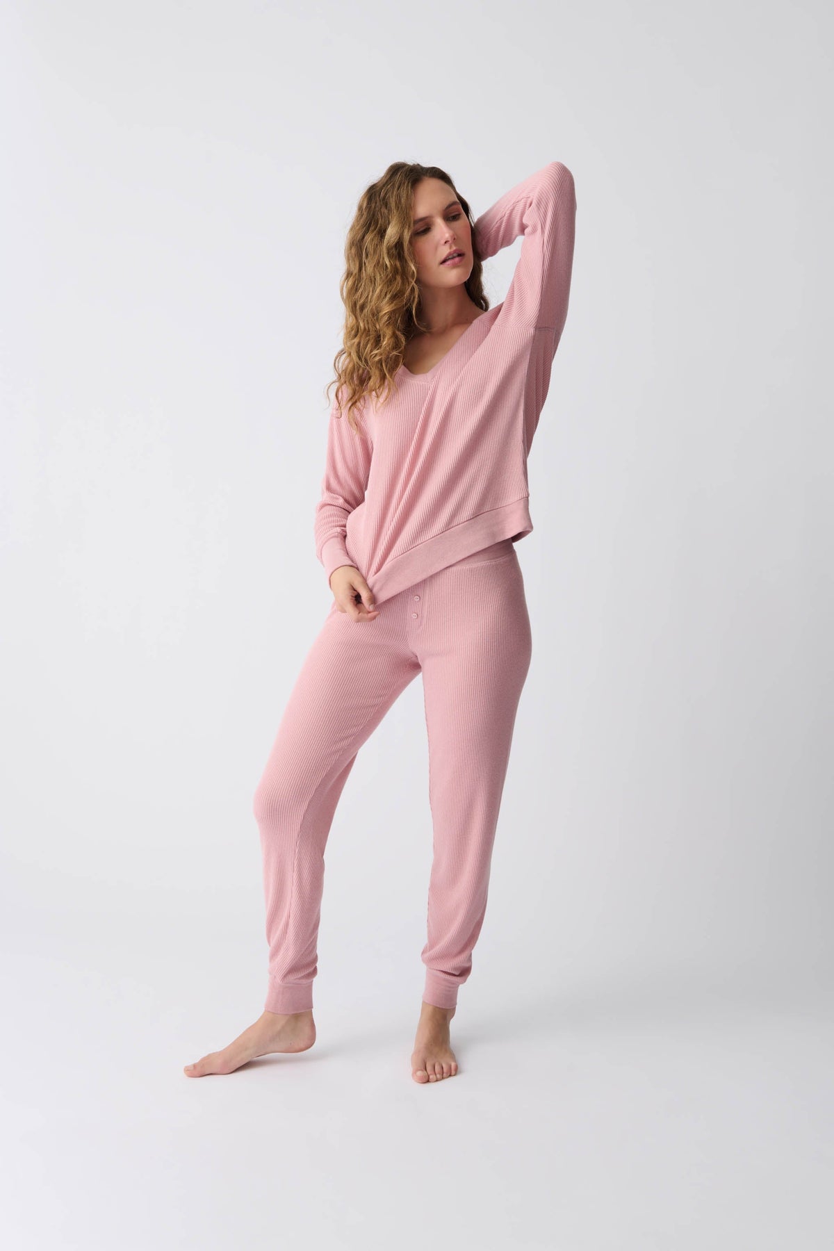 Textured Essentials Rosewood Long Sleeve Top