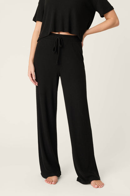 Textured Essentials Black Open Leg Pants