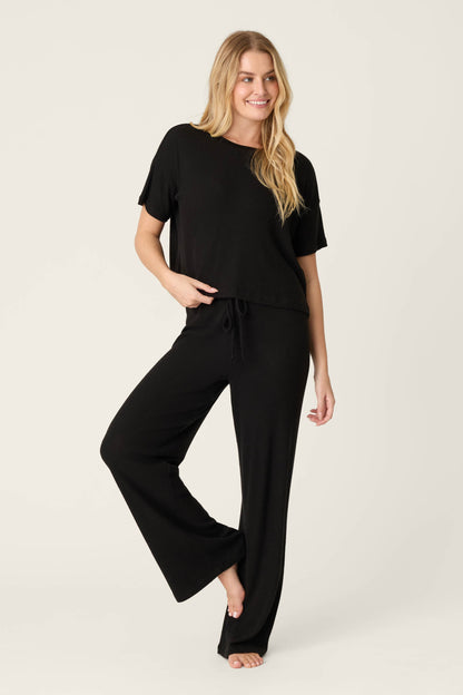 Textured Essentials Black Open Leg Pants