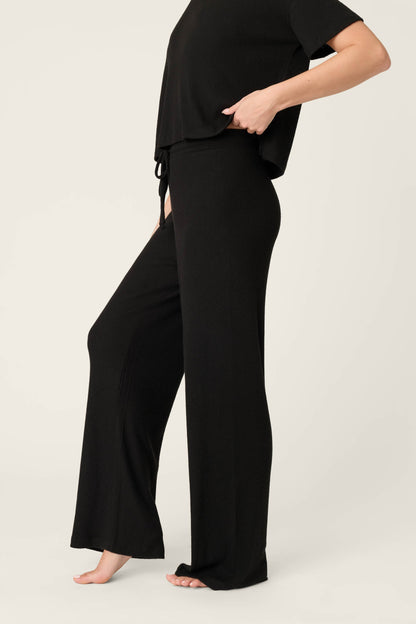 Textured Essentials Black Open Leg Pants
