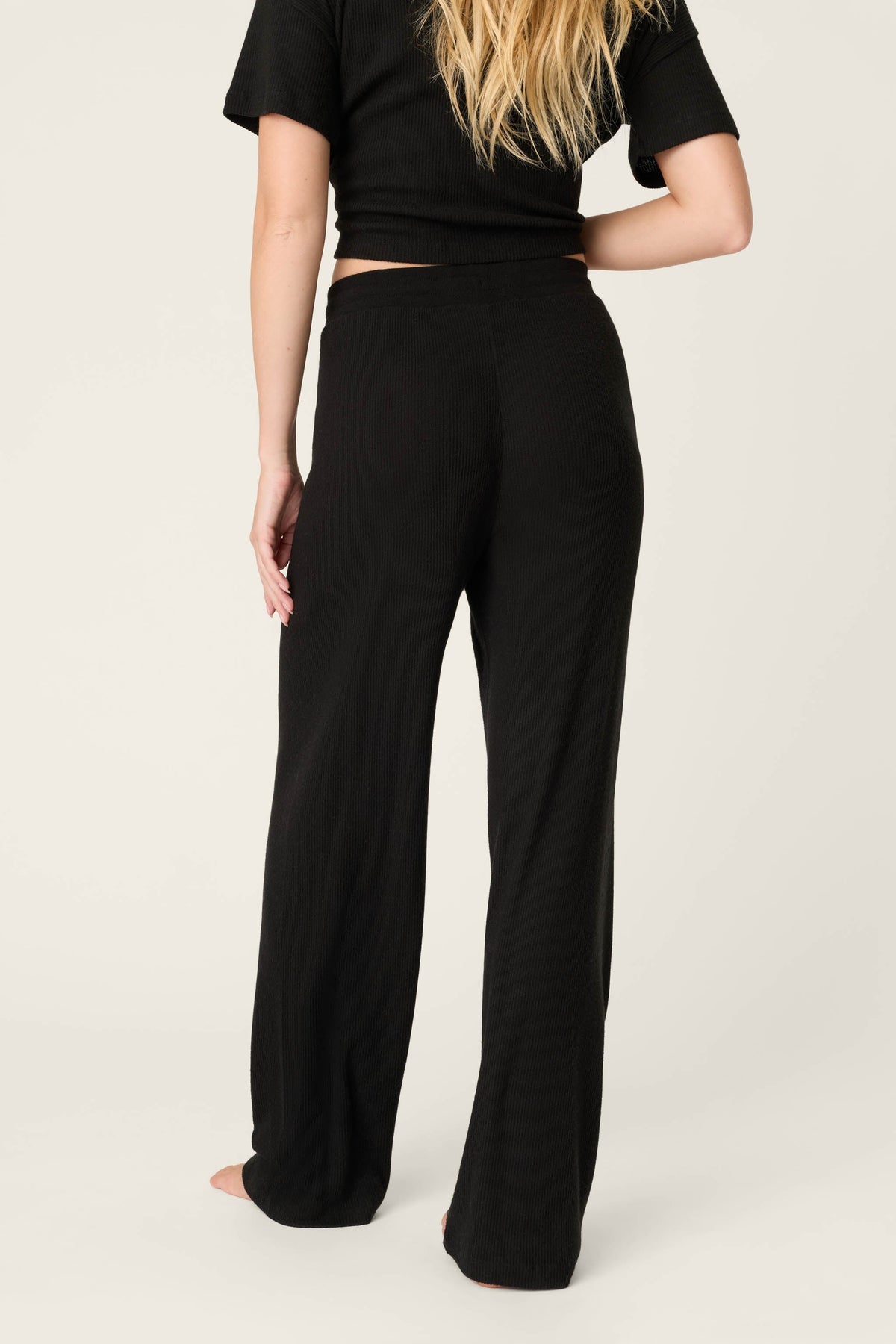 Textured Essentials Black Open Leg Pants
