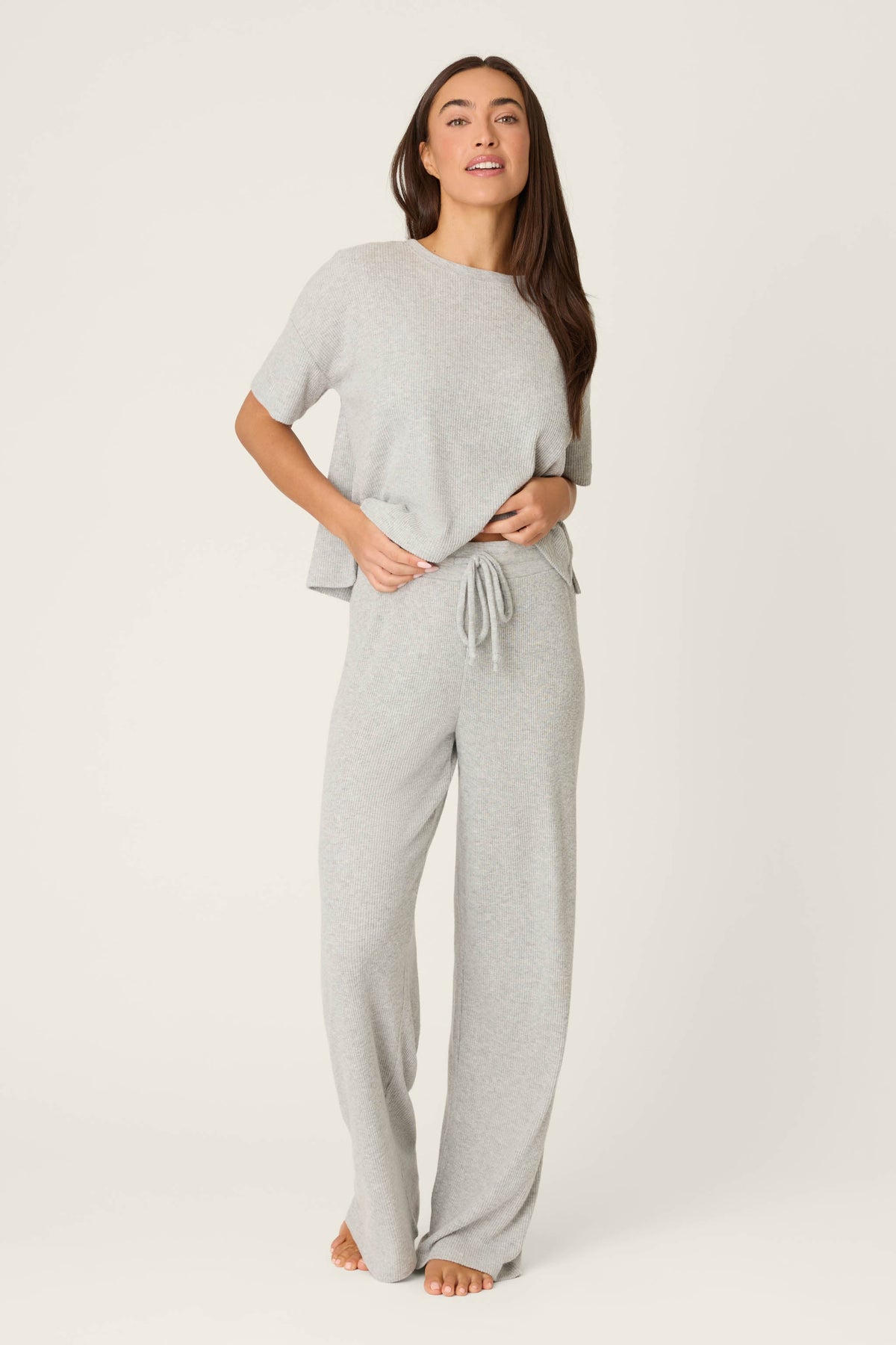 Textured Essentials Heather Grey Open Leg Pants