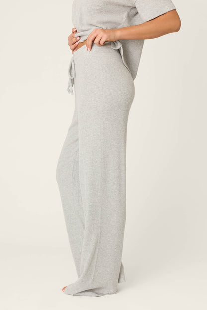 Textured Essentials Heather Grey Open Leg Pants