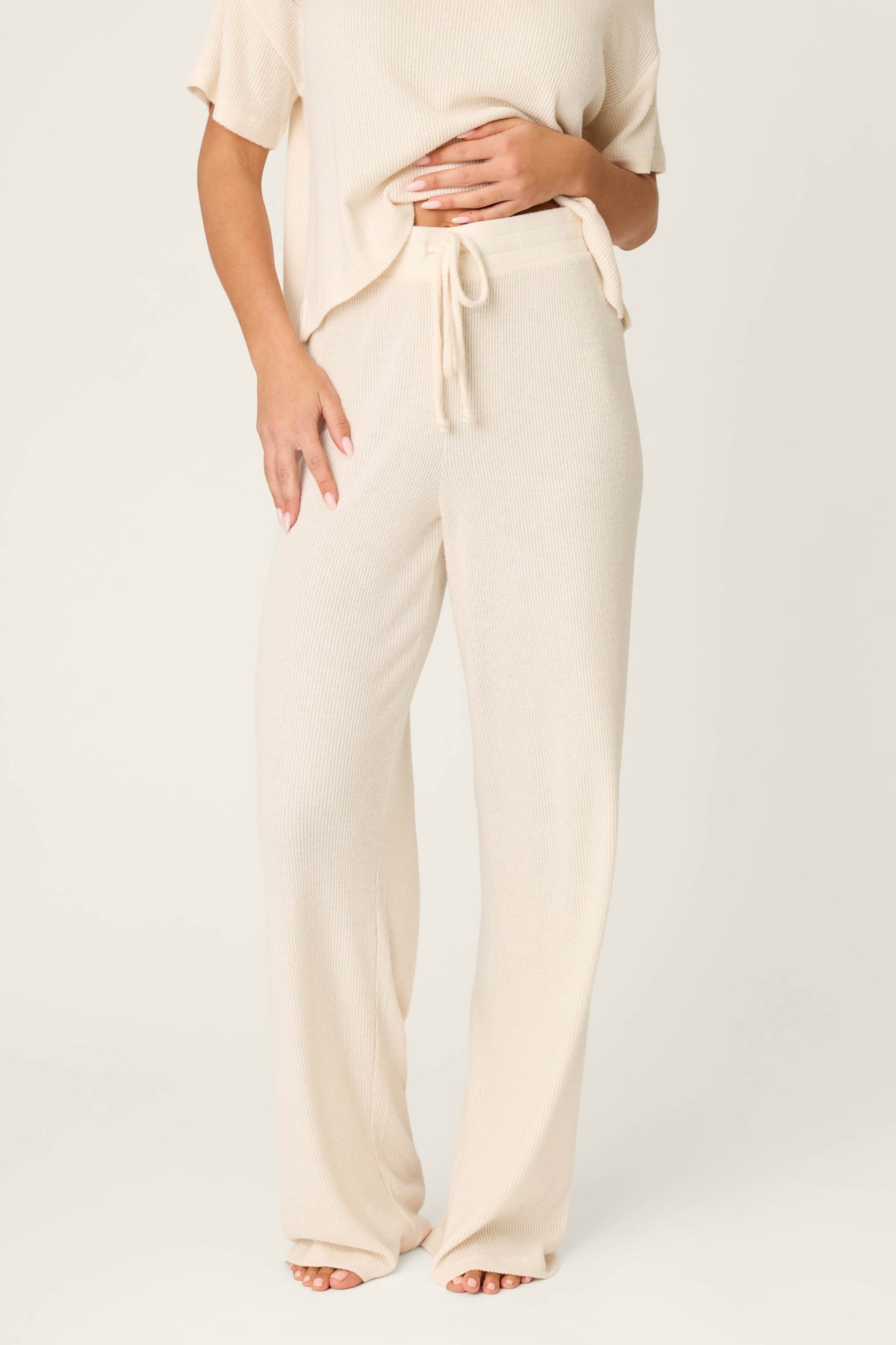 Textured Essentials Stone Open Leg Pants