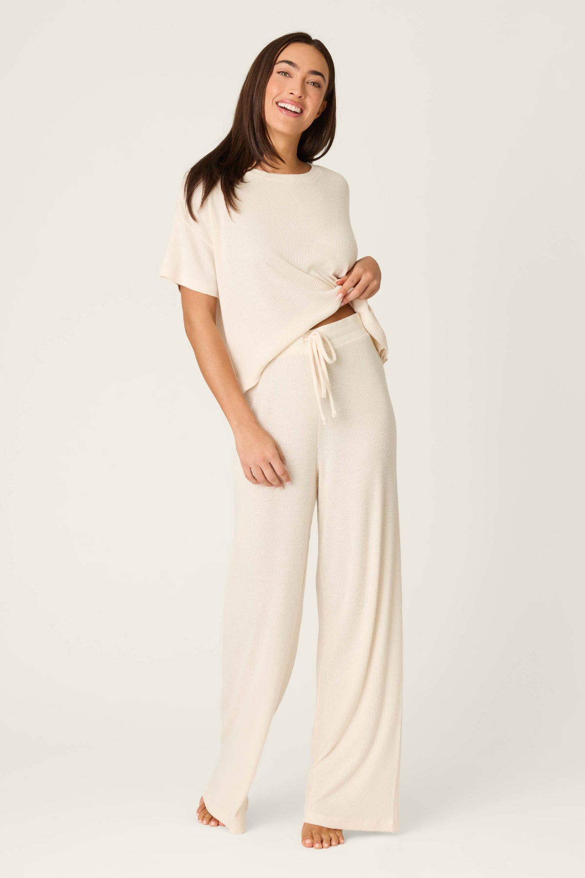 Textured Essentials Stone Open Leg Pants