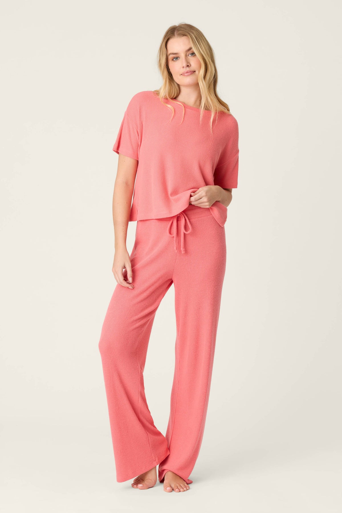 Textured Essentials Sunset Rose Open Leg Pants