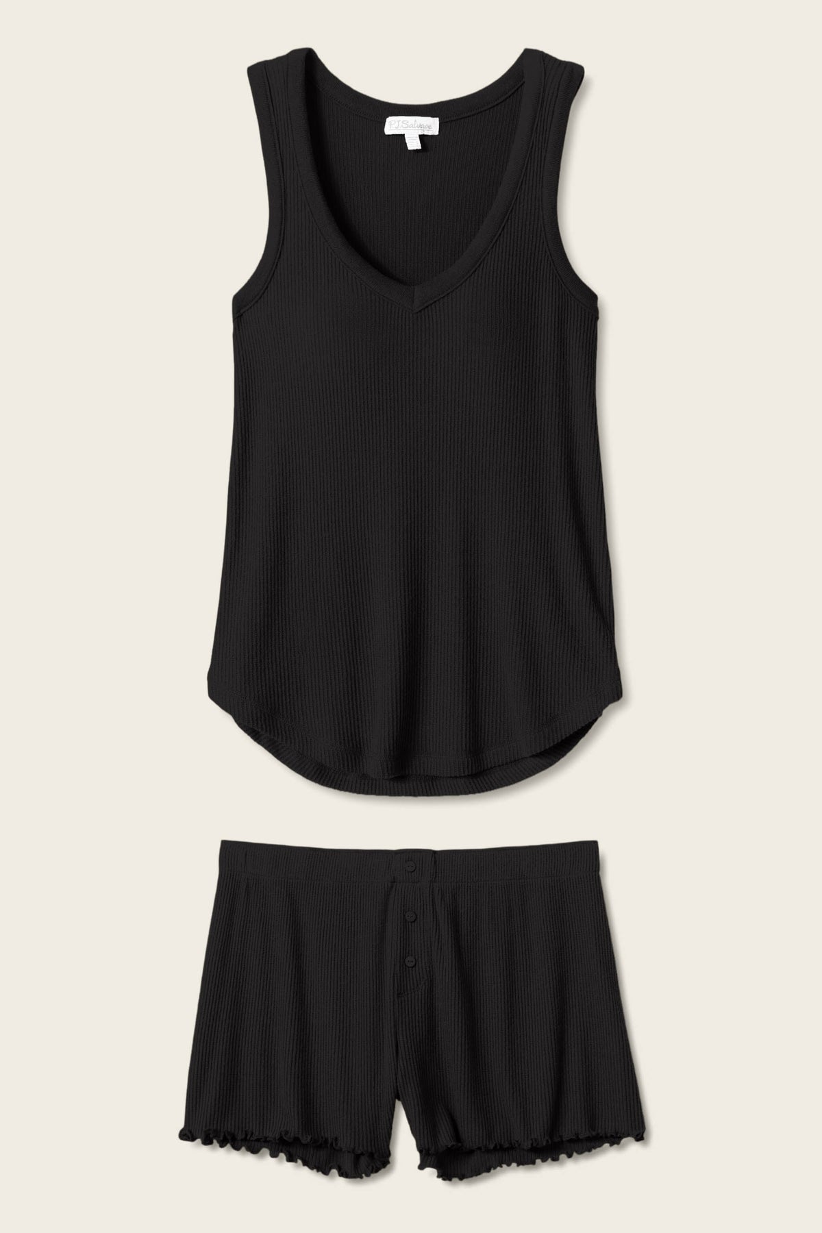 Textured Essentials Black Short PJ Set