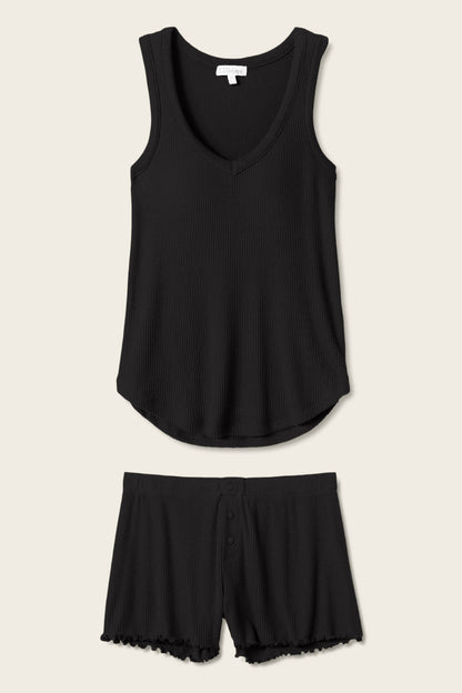 Textured Essentials Black Short PJ Set