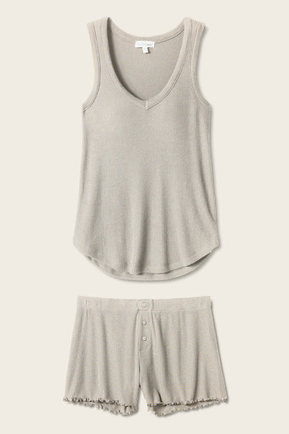 Textured Essentials Heather Grey Short PJ Set