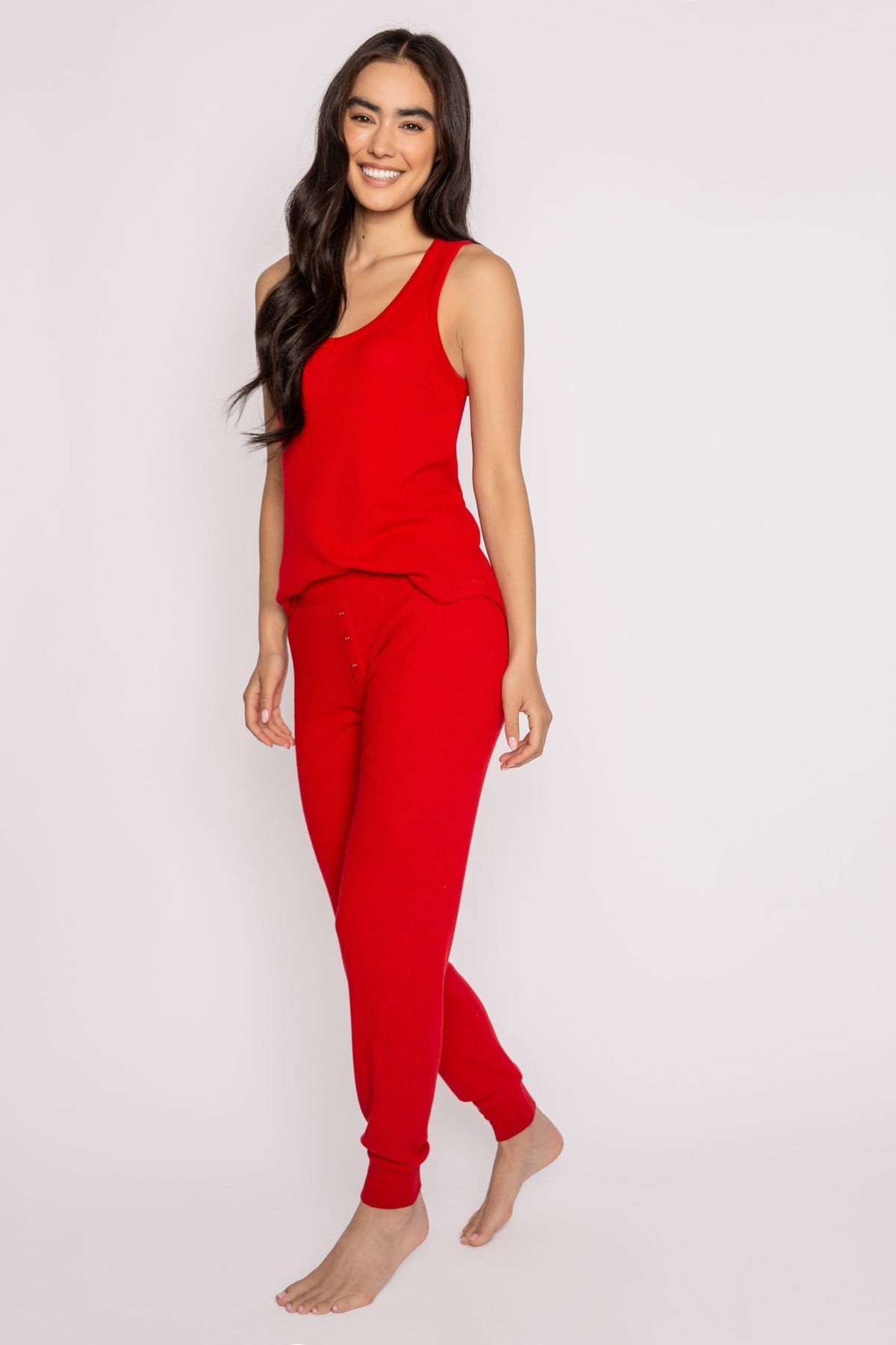 Textured Essentials Red Tank Top Lounge Set