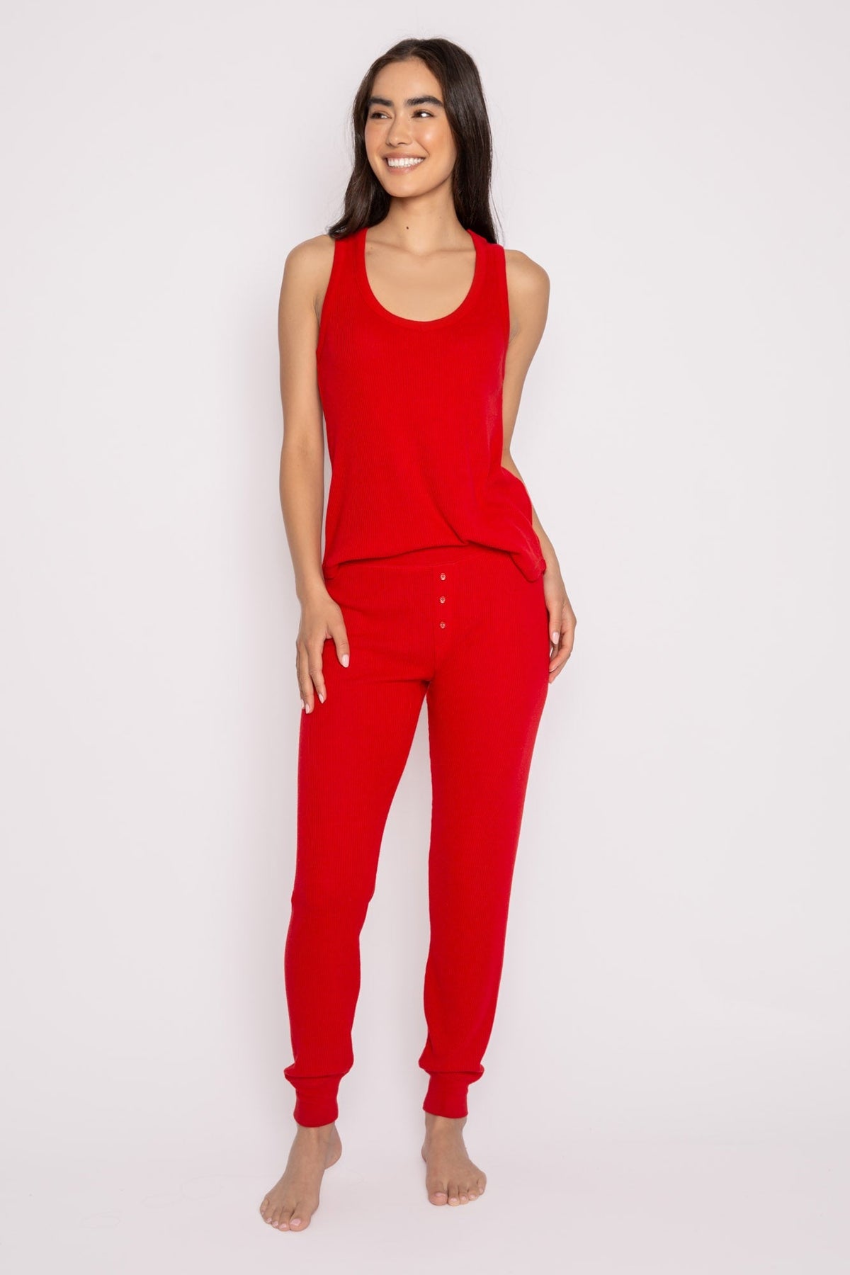 Textured Essentials Red Tank Top Lounge Set