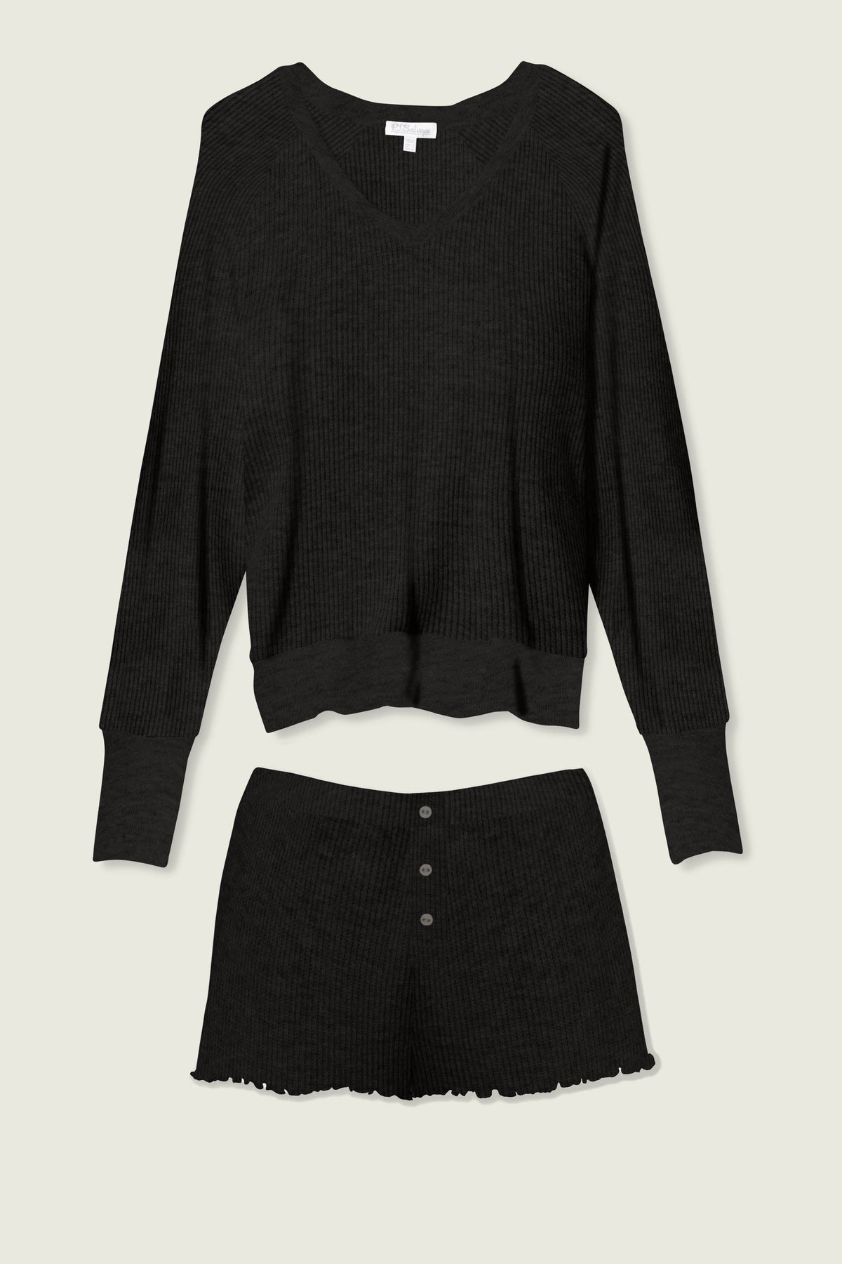 Textured Essentials Black Short Lounge Set