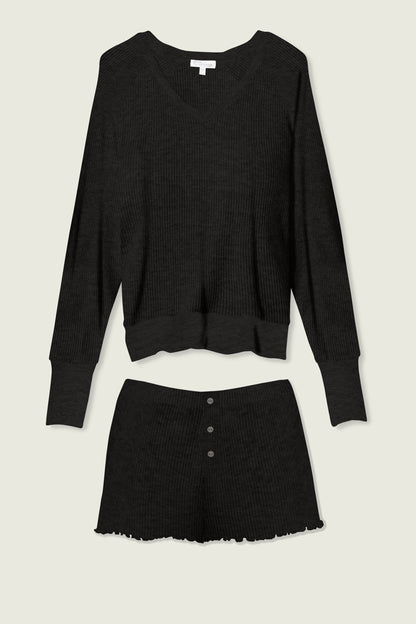 Textured Essentials Black Short Lounge Set
