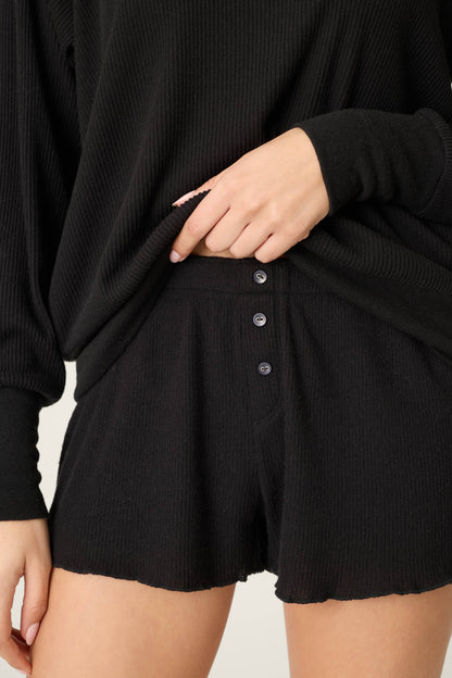Textured Essentials Black Short Lounge Set