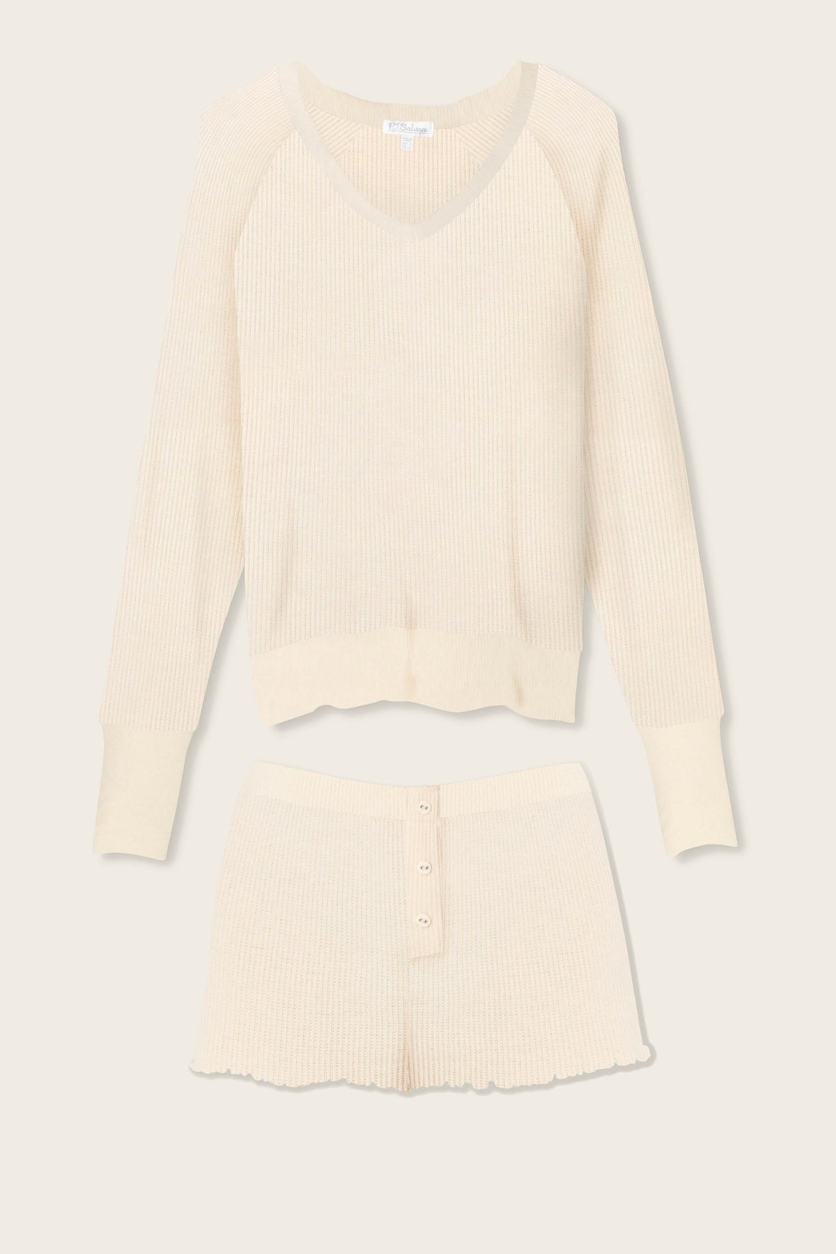 Textured Essentials Stone Short Long Sleeve Lounge Set