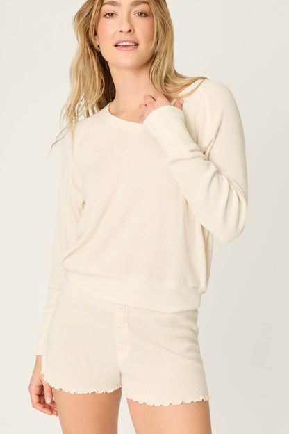 Textured Essentials Stone Short Long Sleeve Lounge Set