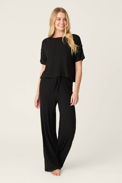 Textured Essentials Black Long Lounge Set