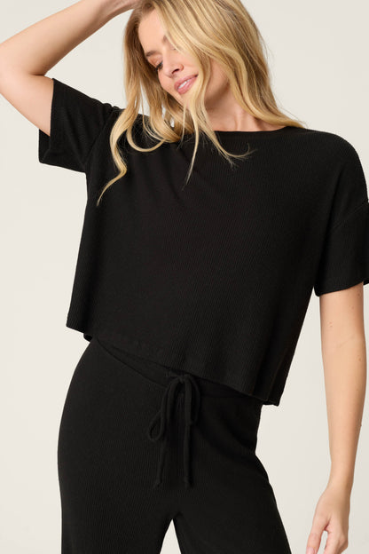 Textured Essentials Black Long Lounge Set