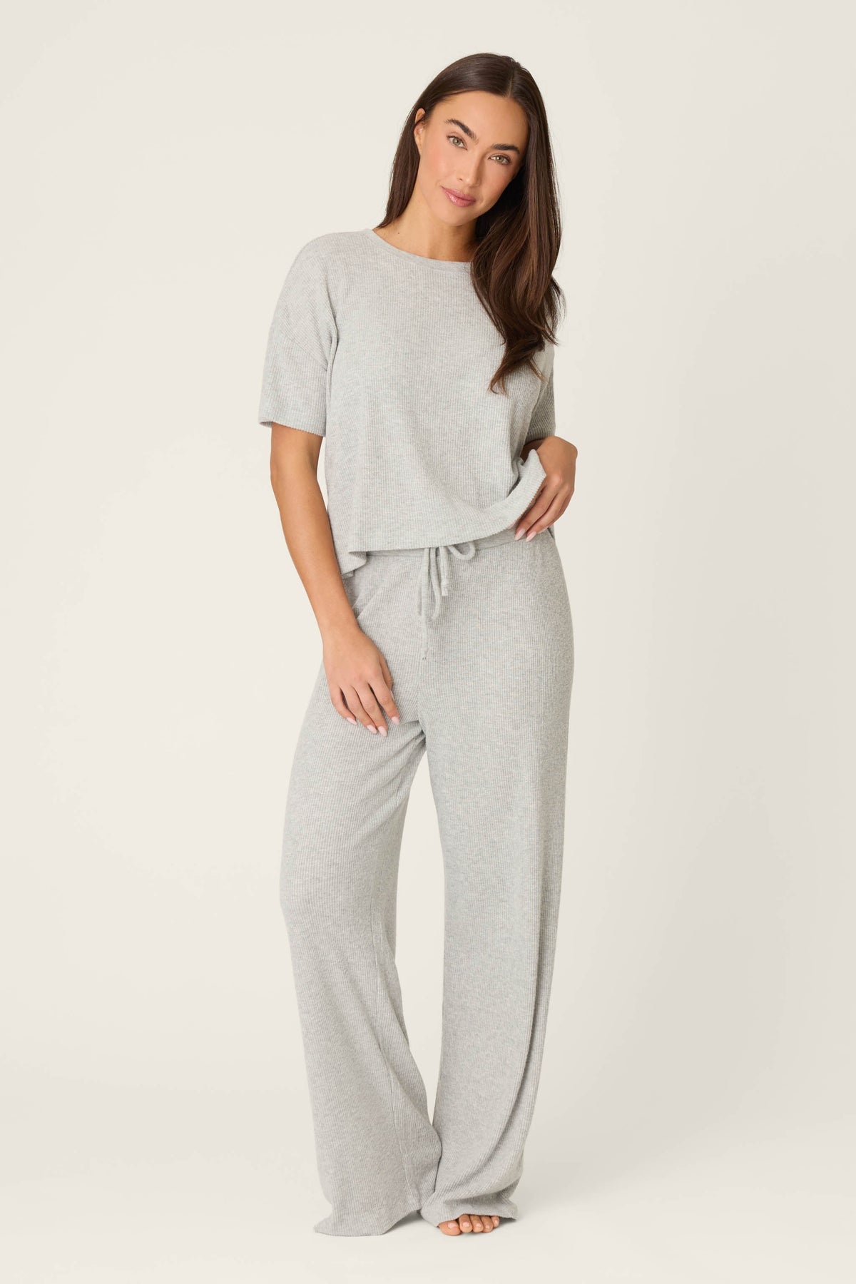 Textured Essentials Heather Grey Long Lounge Set