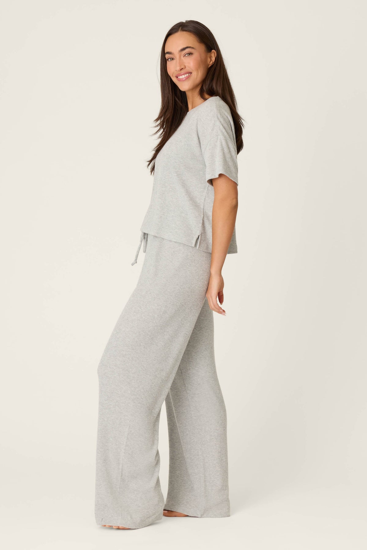 Textured Essentials Heather Grey Long Lounge Set