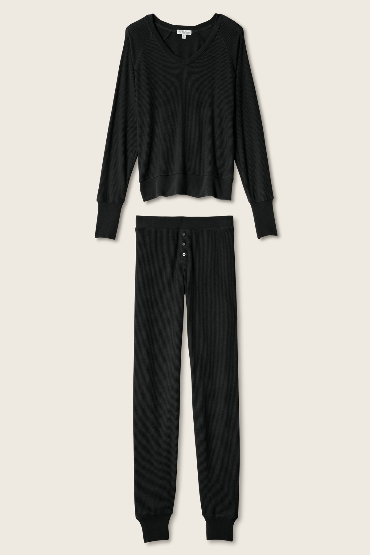 Textured Essentials Black Long PJ Set