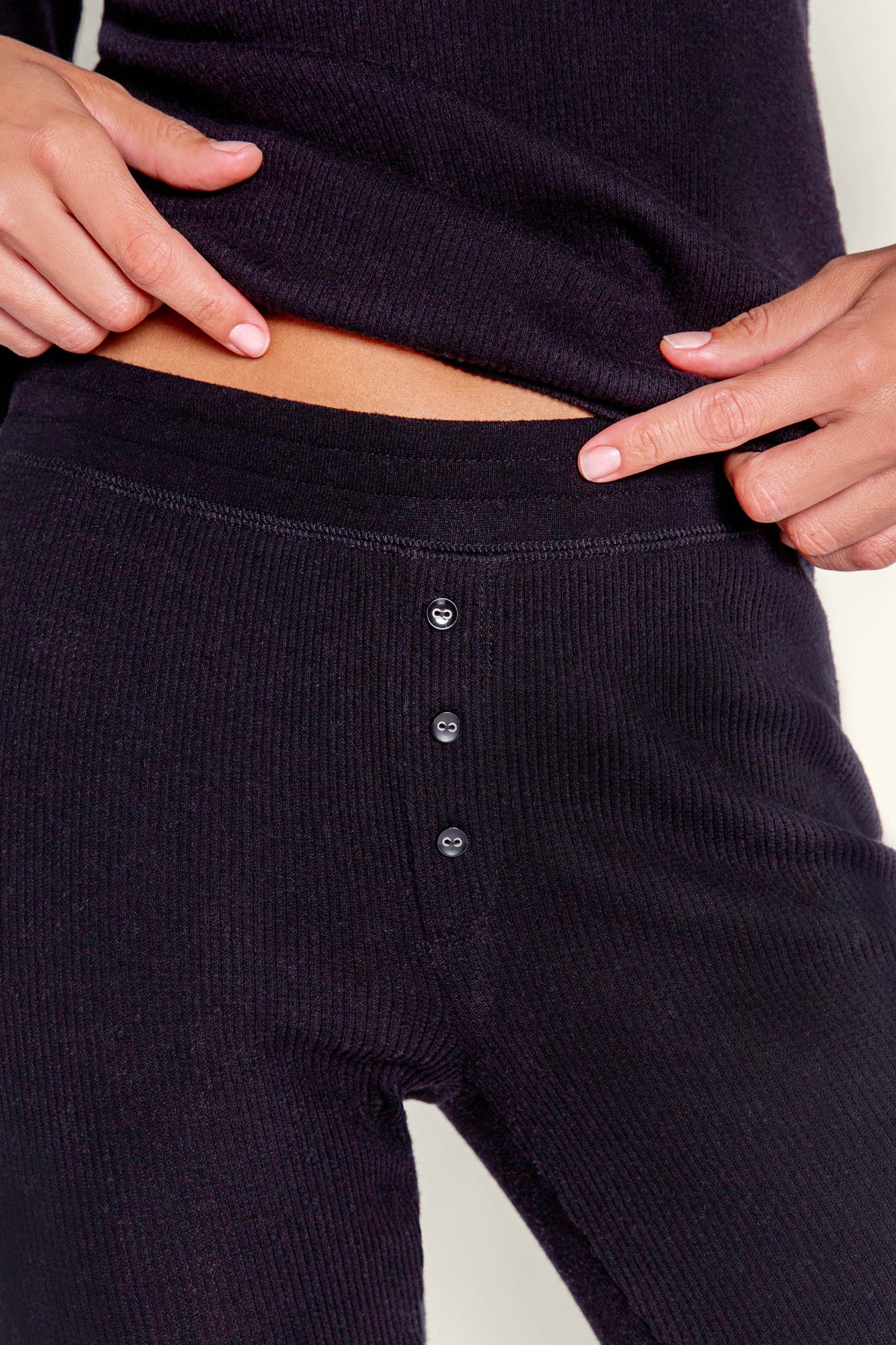Textured Essentials Black Long PJ Set