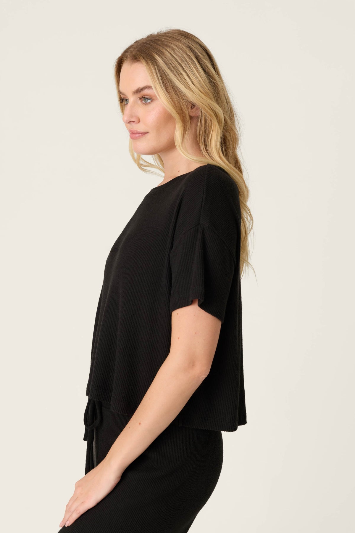 Textured Essentials Black Short Sleeve Top