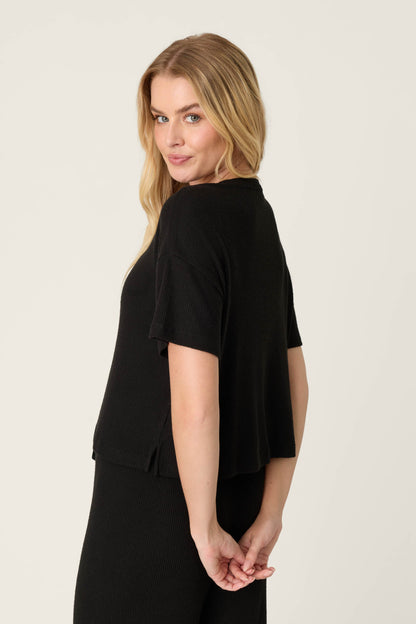 Textured Essentials Black Short Sleeve Top