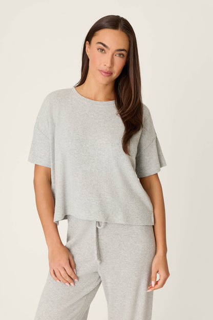 Textured Essentials Heather Grey Short Sleeve Top