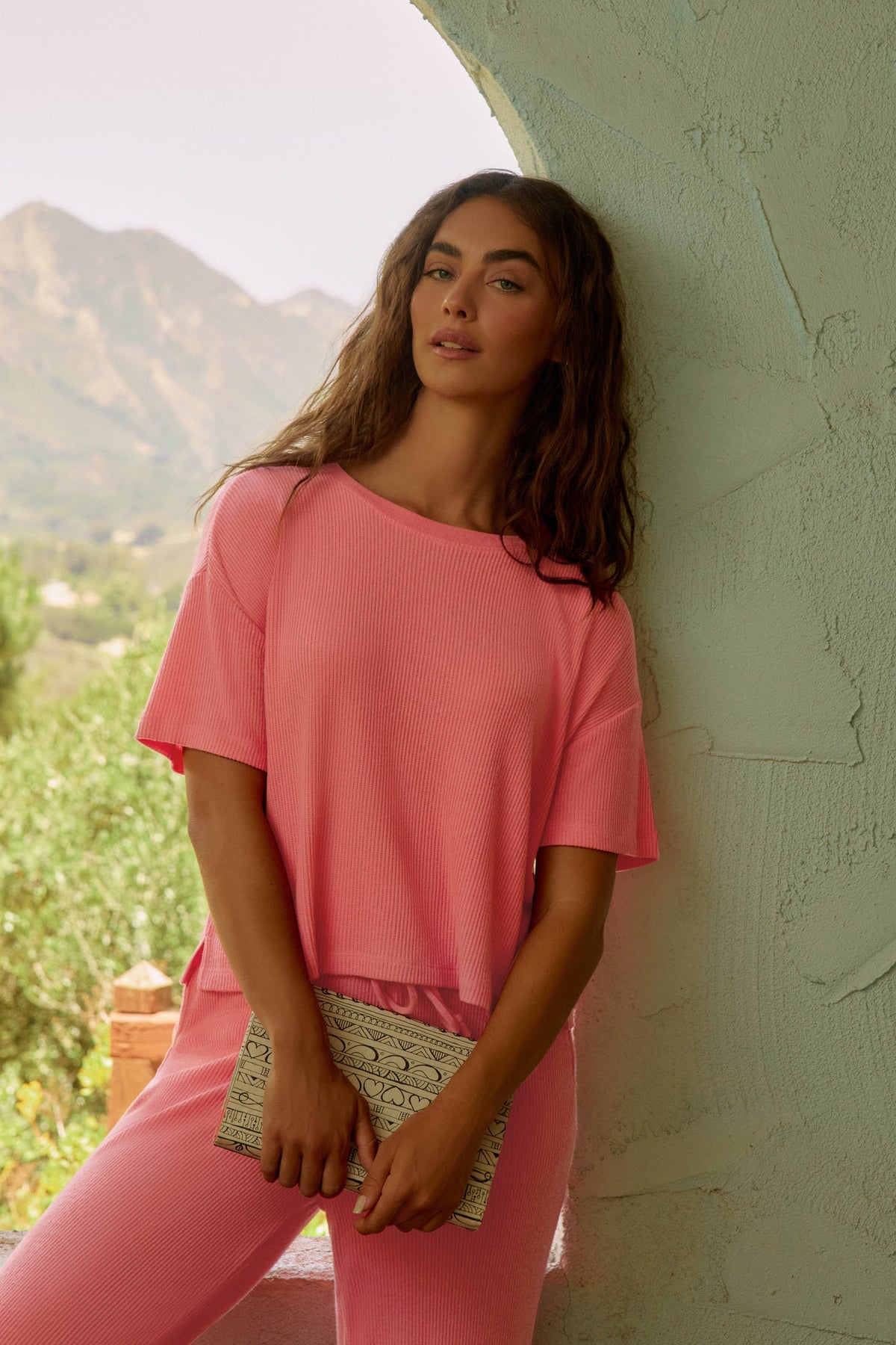 Textured Essentials Sunset Rose Short Sleeve Top